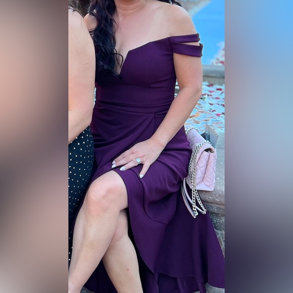 Xcape Off Shoulder Purple Dress - Picture 2 of 9